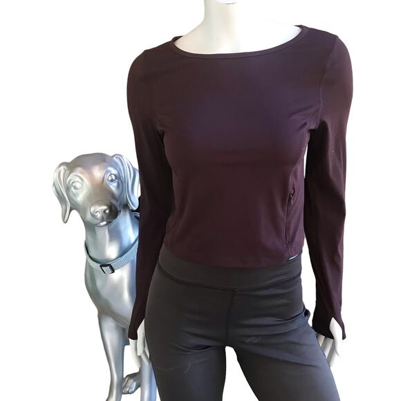 Old Navy Active Cropped Long Sleeve Purple Top Zipped Pocket Women's Size Small - Picture 1 of 7